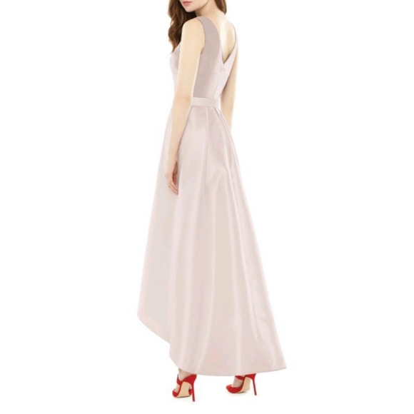 Alfred Sung Blush Satin High-Low Bridesmaid Evening Gown Dress Size 16 D723S - Picture 10 of 11